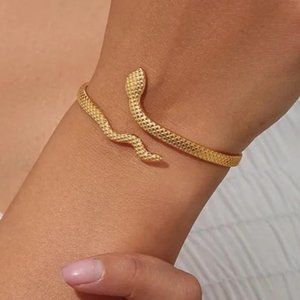 NEW 18K GOLD SNAKE BANGLE CUFF BRACELET